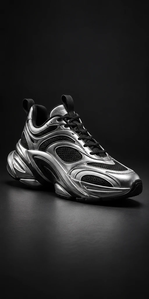 Zapatilla plateada y negra